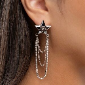 Silver Star Chain Drop Earrings